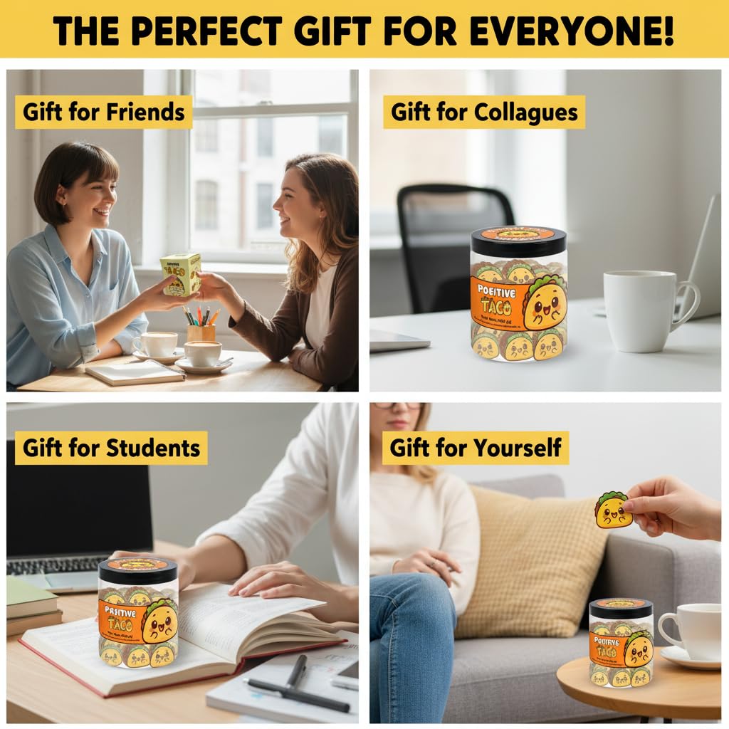 DEARMINE Positive Taco Jar – 60 Affirmation Cards Emotional Support Taco Gift for Taco Lovers, Birthday Gifts for Women