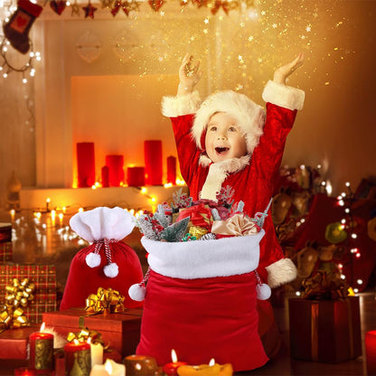 DIYDEC 2pcs Christmas Velvet Santa Bags with Drawstring Christmas Red Santa Gift Bags Large Gift Sack for Xmas Present Party Supply Costume Holiday Wrapping