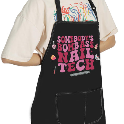 POFULL Nail Technician Gift Somebody’S Bomb Ass Nail Tech Apron Nail Artist Gift