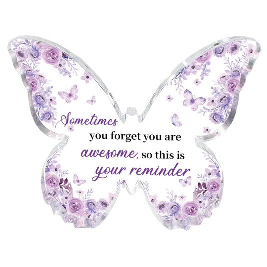 Purple Gifts for Women,Purple Floral Butterfly Acrylic Plaque,‘You Are Awesome’ Inspirational Gift,Encouragement Motivational Congratulations Gifts for Women Friend Coworker,Butterfly Shaped Keepsake
