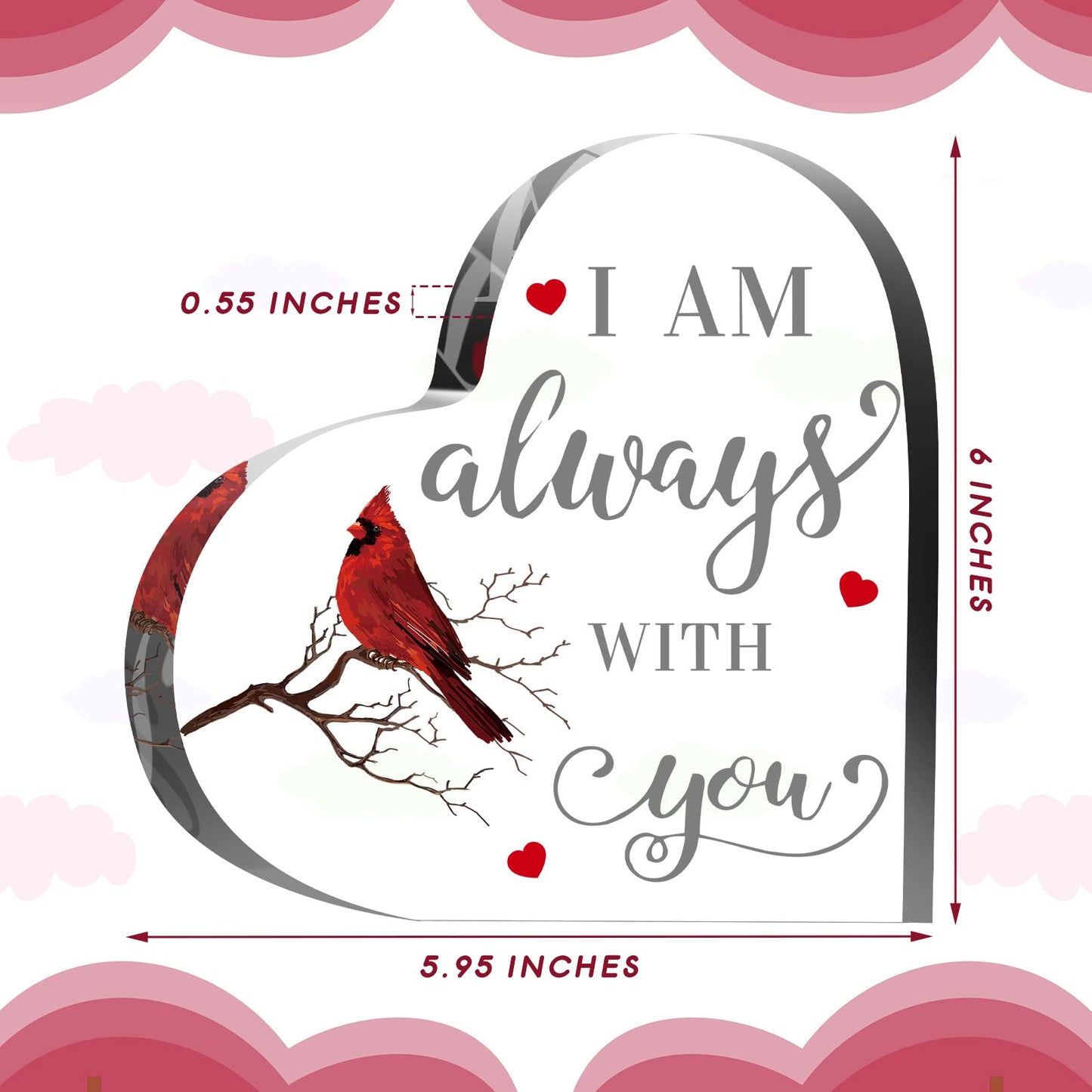 Yalikop Cardinal Gifts Red Cardinal Gift Memorial Gifts for Loss of Father Mother Sympathy Memorial Present Crystal Acrylic Bereavement Present for Loss of Loved One(I Am,5.95 x 6 x 0.6 Inches)