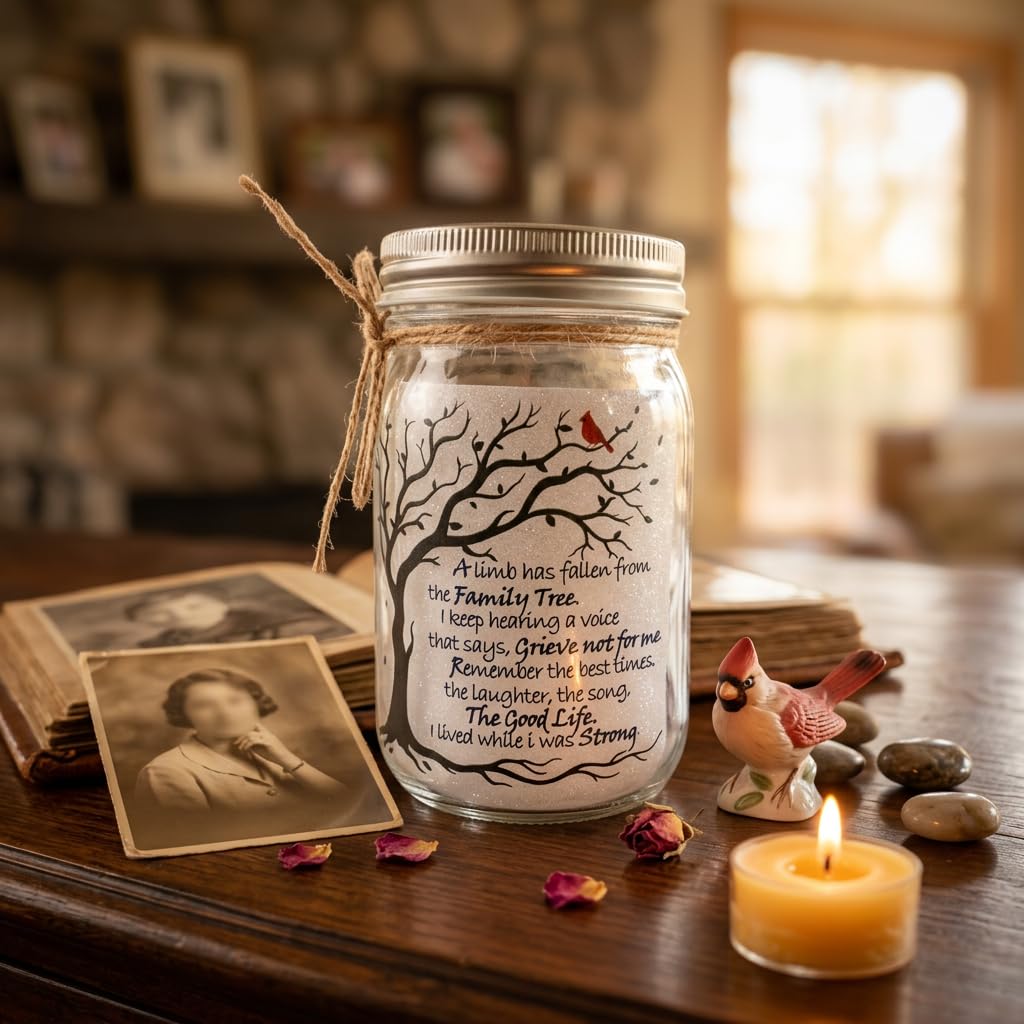 Memorial Gifts Mason Jar Light, Red Cardinal - Memory Gifts for Loss Loved Ones, Bereavement Gift Idea, A Limb Has Fallen From Our Family Tree (Red Cardinal)