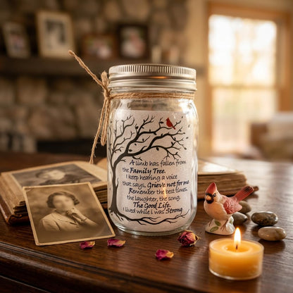 Memorial Gifts Mason Jar Light, Red Cardinal - Memory Gifts for Loss Loved Ones, Bereavement Gift Idea, A Limb Has Fallen From Our Family Tree (Red Cardinal)