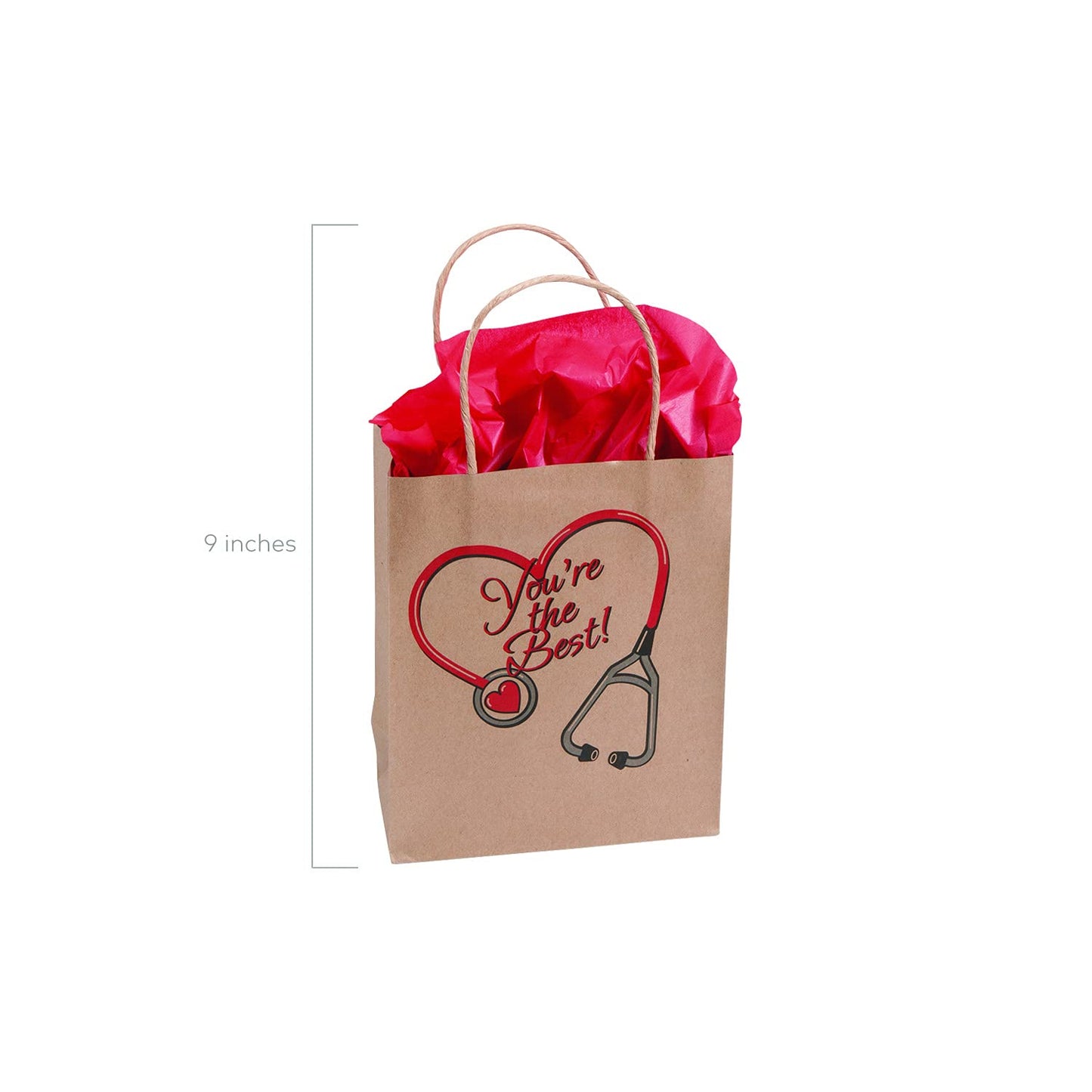 Fun Express Nurse Gift Bags Bulk 12 Pack - Medium Kraft Paper Bags for Nurses Week Gifts, Healthcare Worker Appreciation | 6.5x9 inch Brown Gift Bags with Handles for Medical Staff Thank You Favors
