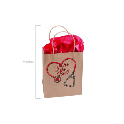 Fun Express Nurse Gift Bags Bulk 12 Pack - Medium Kraft Paper Bags for Nurses Week Gifts, Healthcare Worker Appreciation | 6.5x9 inch Brown Gift Bags with Handles for Medical Staff Thank You Favors