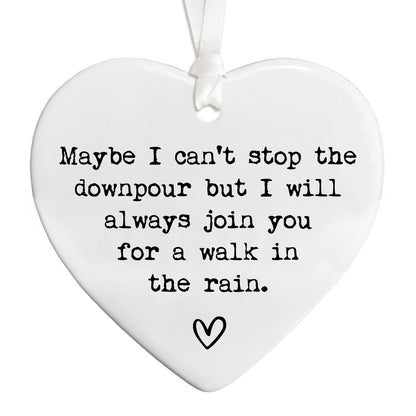 Friendship Gifts for Women, Ceramic Heart Keepsake Ornament “Maybe I Can’t Stop the Downpour” Encouragement Keepsake for Best Friend, Sister, Tough Times Support with Gift Box, 3 Inch