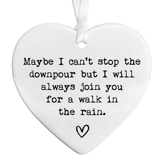 Friendship Gifts for Women, Ceramic Heart Keepsake Ornament “Maybe I Can’t Stop the Downpour” Encouragement Keepsake for Best Friend, Sister, Tough Times Support with Gift Box, 3 Inch