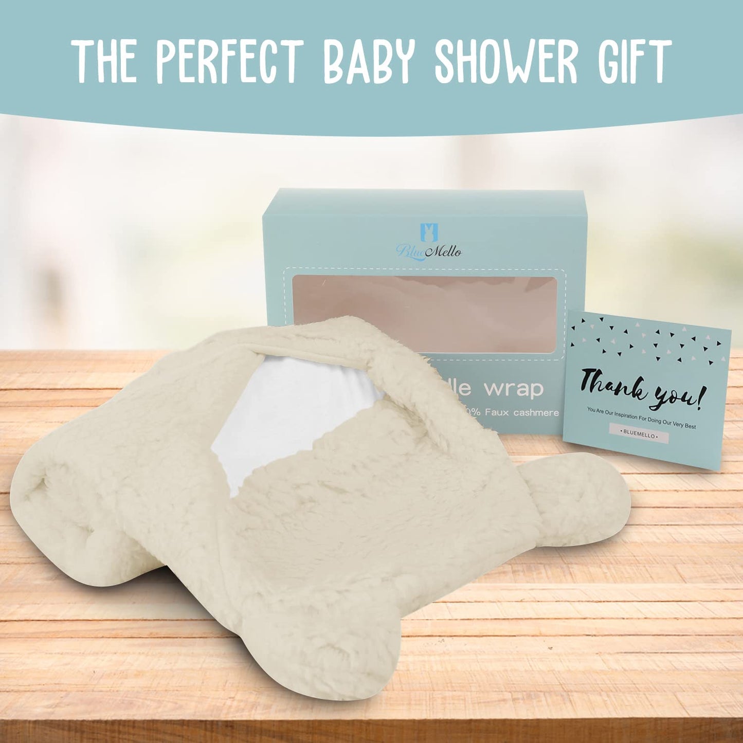 BlueMello Baby Swaddle Blanket | Ultra-Soft Plush Essential for Infants 0-6 Months | Receiving Swaddling Wrap Beige | Ideal Newborn Registry and Toddler Boy Accessories | Perfect Baby Girl Shower Gift