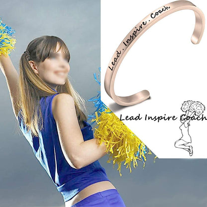 FEELMEM Cheerleader Bracelet Lead Inspire Coach Cuff Bangle Bracelet,Cheer Jewelry For Cheerleader