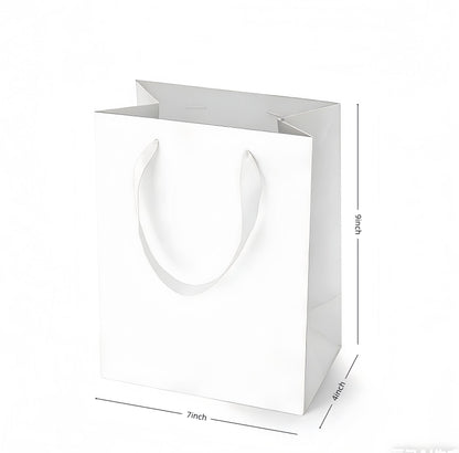 Treelement White 6 Pcs Gift Bags with Tissue Paper and Greeting Cards, 7×4×9 Inch Gift Bags with Handle for Wedding, Birthday, Party Favors, Baby Shower and Holiday Gifting.