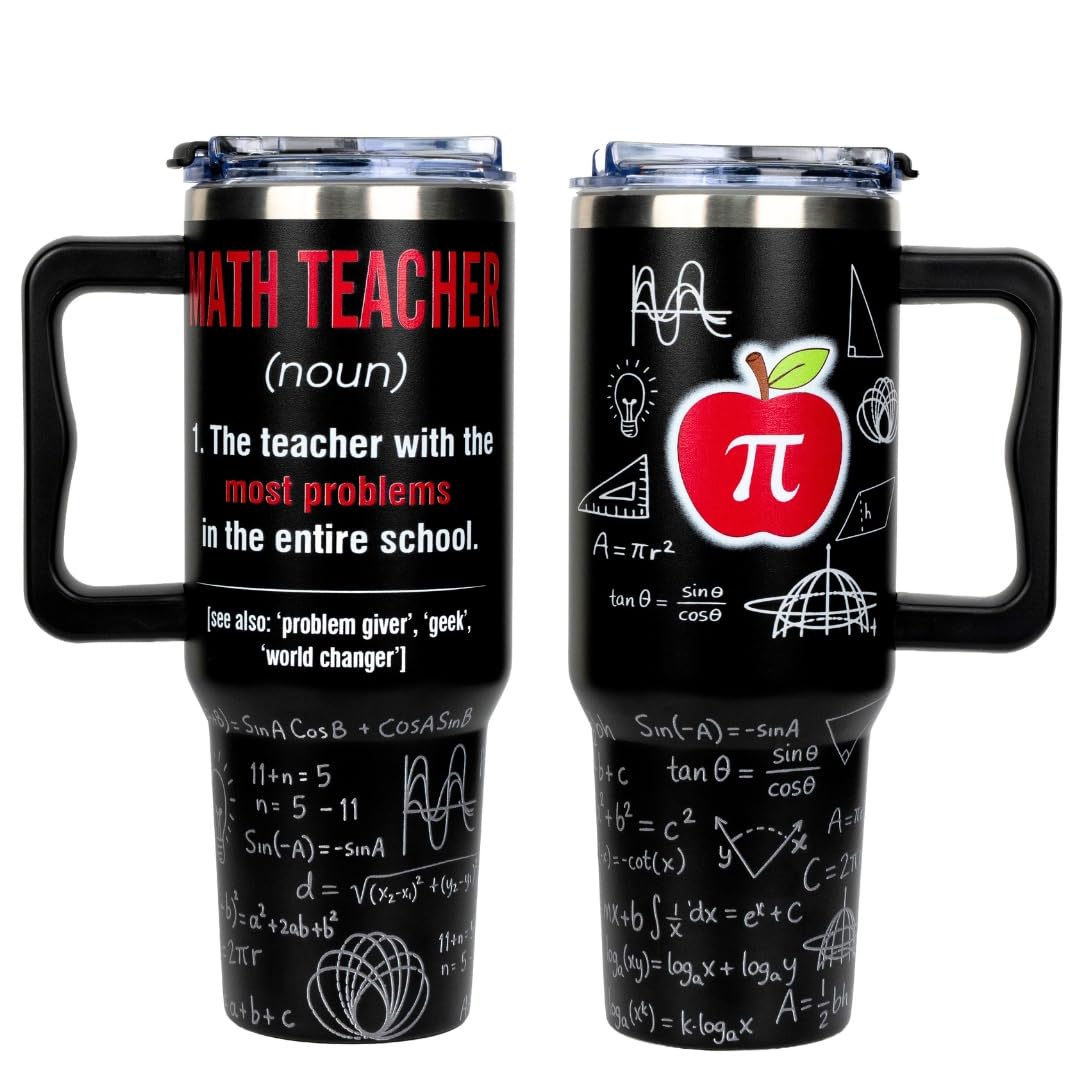 Math Teacher Appreciation Gifts for Men Women, Funny Math Teacher Gift for School, Teacher Appreciation Week Gifts, 40oz Tumbler with Handle, Teacher End of Year Birthday Gifts