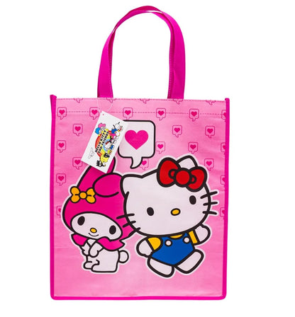Fast Forward Hello Kitty Reusable Shopping Tote Bags, Kuromi and My Melody Characters, 16 Inch, Pink Black White, 3 Pack