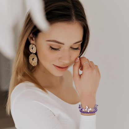 Artlunar Butterfly Bracelets Healing Bracelet Charm Jewelry Mom Gift with Beaded Bracelets Purple Bracelet for Women (Purple)