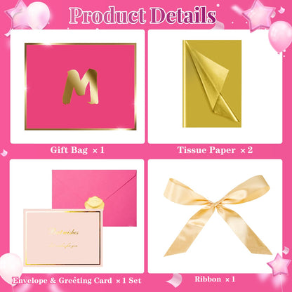 XiaosRen Personalized Gift Bag with Card and Tissue Paper, 12.6" Paper Bag with Ribbon for Women Girls Birthday Anniversary Wedding Bridesmaid (Hot Pink, M)