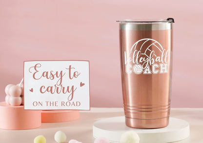 Onebttl Volleyball Coach Gift, Funny Gift Idea for Appreciation, Christmas, Birthday, 20oz Stainless Steel Insulated Travel Mug - RoseGold