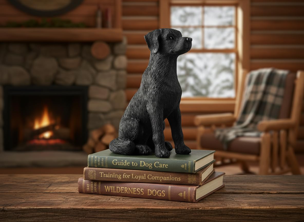 JFSM INC. 3.25" Black Labrador Dog Sitting Up Figurine - Black Lab Gift, Resin Pet Statue, Holiday Stocking Stuffer - Home or Office Desktop Decoration