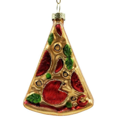 Gifts for Pizza Lovers, Pizza Christmas Ornament – Funny Food-Themed Hanging Decor for Pizza Lovers – Glass Blown Ornament for Christmas Tree