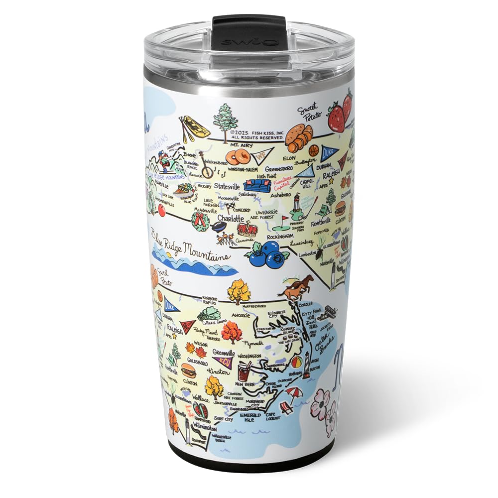 Swig Life 22oz Travel Mug, Insulated Tumbler with Handle and Lid, Travel Coffee Mug, Cup Holder Friendly, Stainless Steel 22 oz Tumbler, Reusable Insulated with Lid (North Carolina)