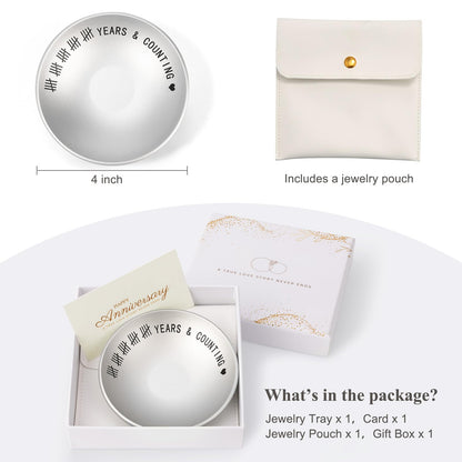 Urllinz 25th Anniversary Wedding Gifts for Husband Wife, 25 Year Anniversary Jewelry Tray for Him Her Couple, Silver Ring Holder Dish & Card & Gift Box, 4"