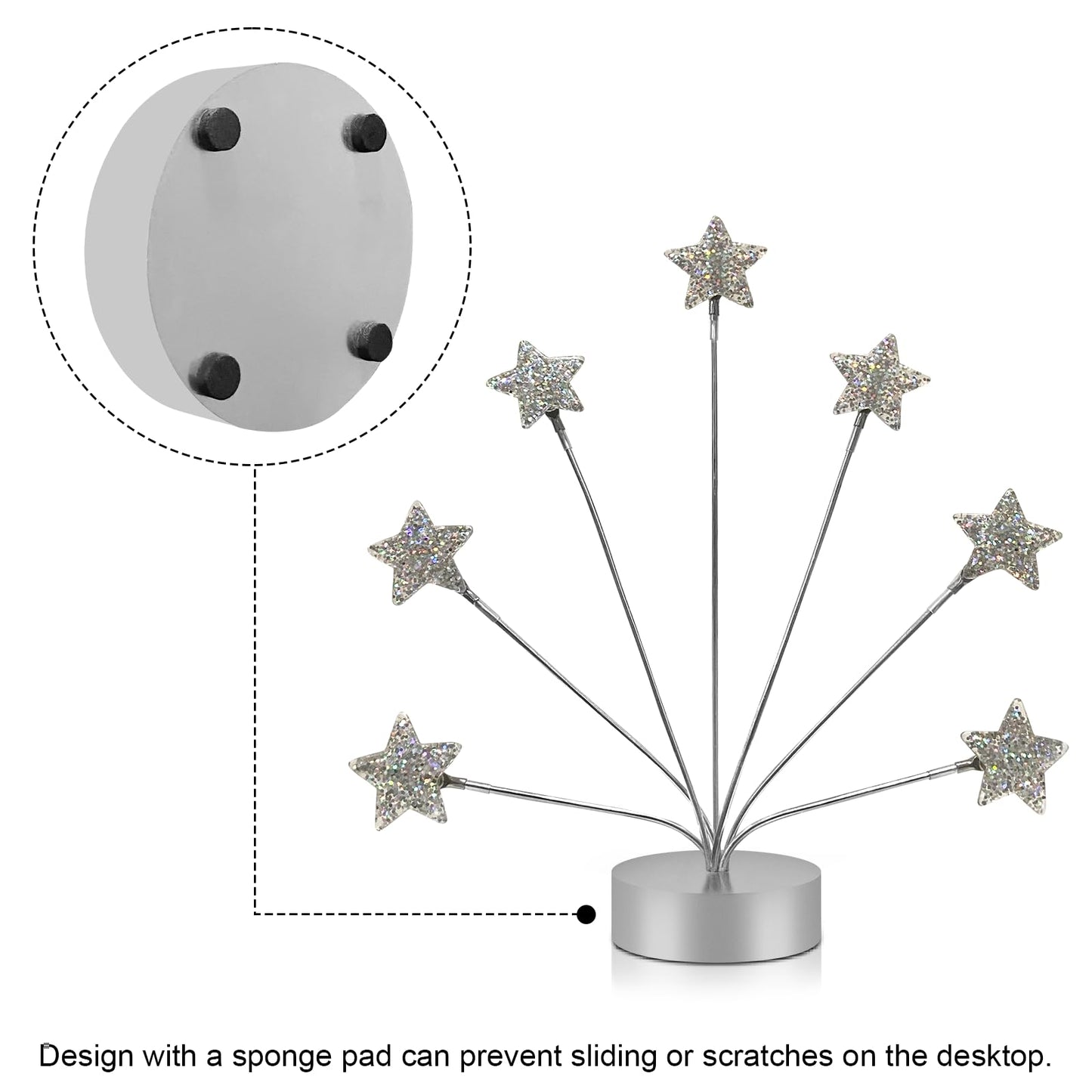 7-Branch Family Desktop Photo Tree Holder Clip Round Base, Card Picture and Memo Desk Frame Display Stand for Wedding Party Christmas Photo Clip Holder Table Numbers (Stars)