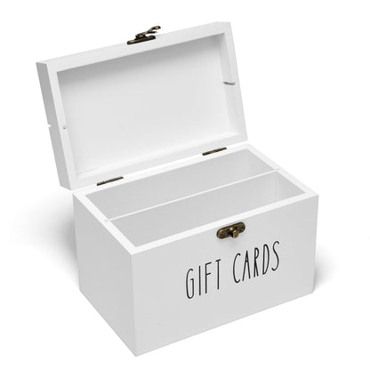 White Wooden Gift Card Holder Storage Box with Secure Metal Latch – Keeps Gift Cards Organized & Protected – Elegant Farmhouse Gift Card Organizer