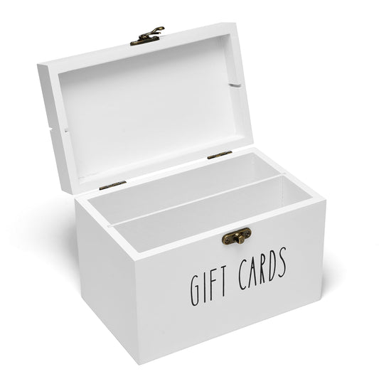 White Wooden Gift Card Holder Storage Box with Secure Metal Latch – Keeps Gift Cards Organized & Protected – Elegant Farmhouse Gift Card Organizer