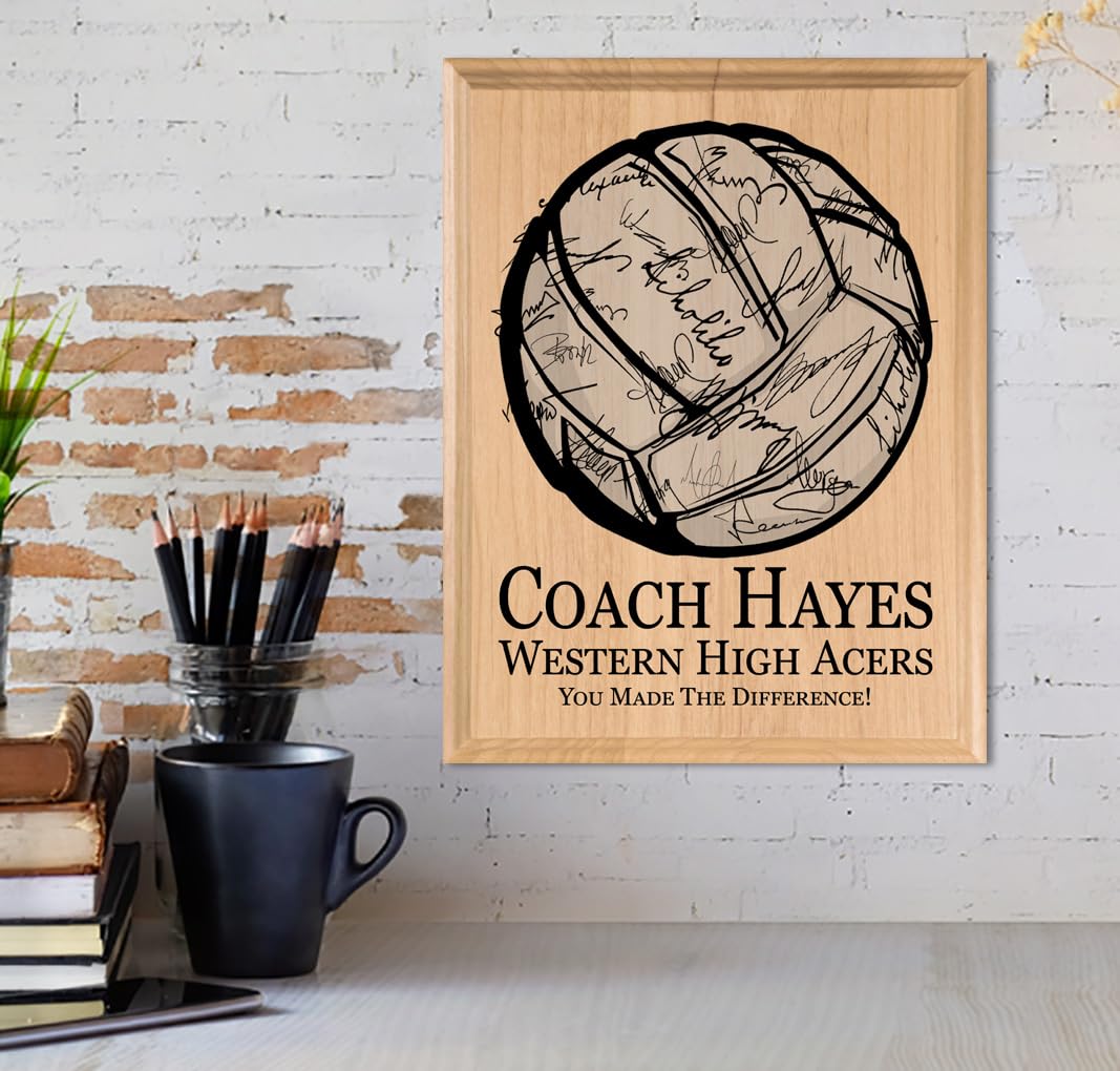 Volleyball Coach Gift Plaque SIGNABLE PERSONALIZED Recognition & Appreciation Award for Coaches - Team Signatures & Thank You Notes - Solid Wood - 8.5in x 11in x .75in (Volleyball Coach)
