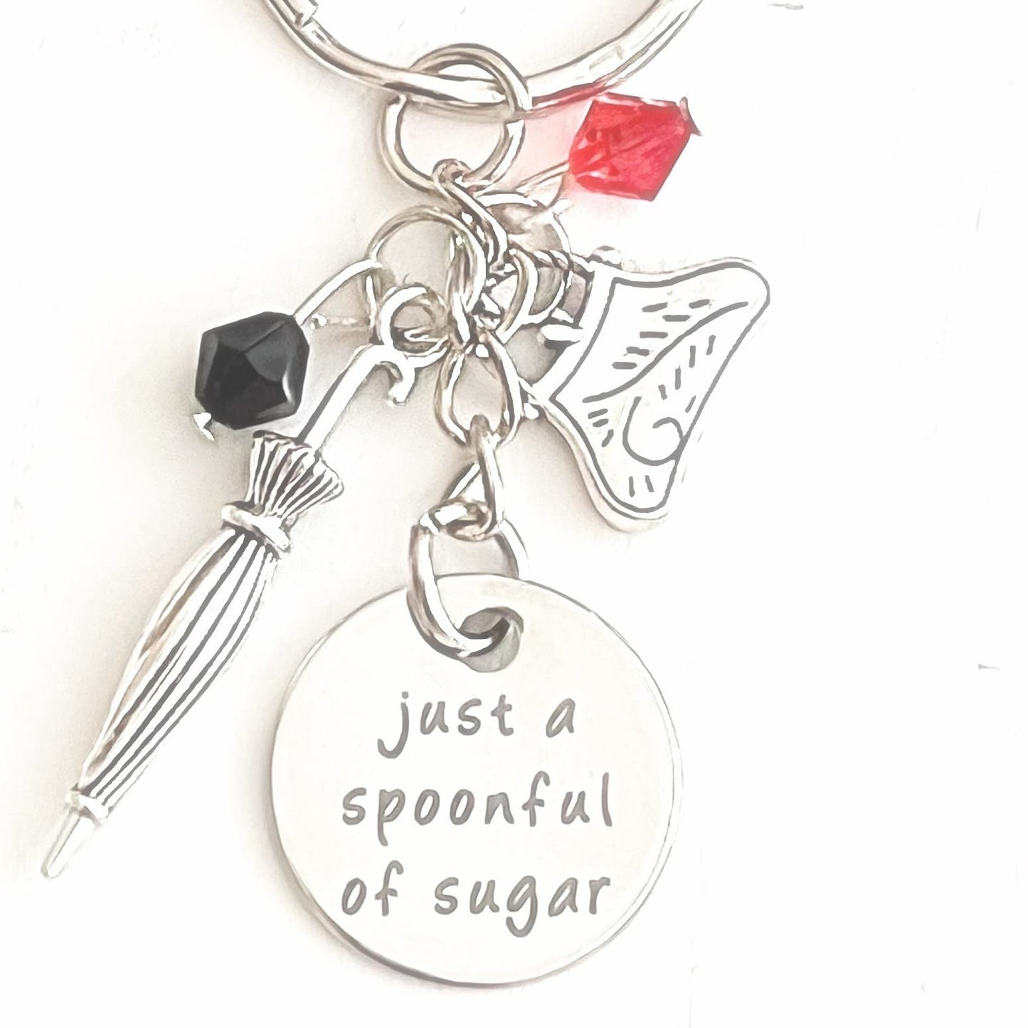 Just a Spoonful of Sugar Mary Poppins Silver Charm Keychain Accessories Gift of Love and Joy | Merchandise for Women