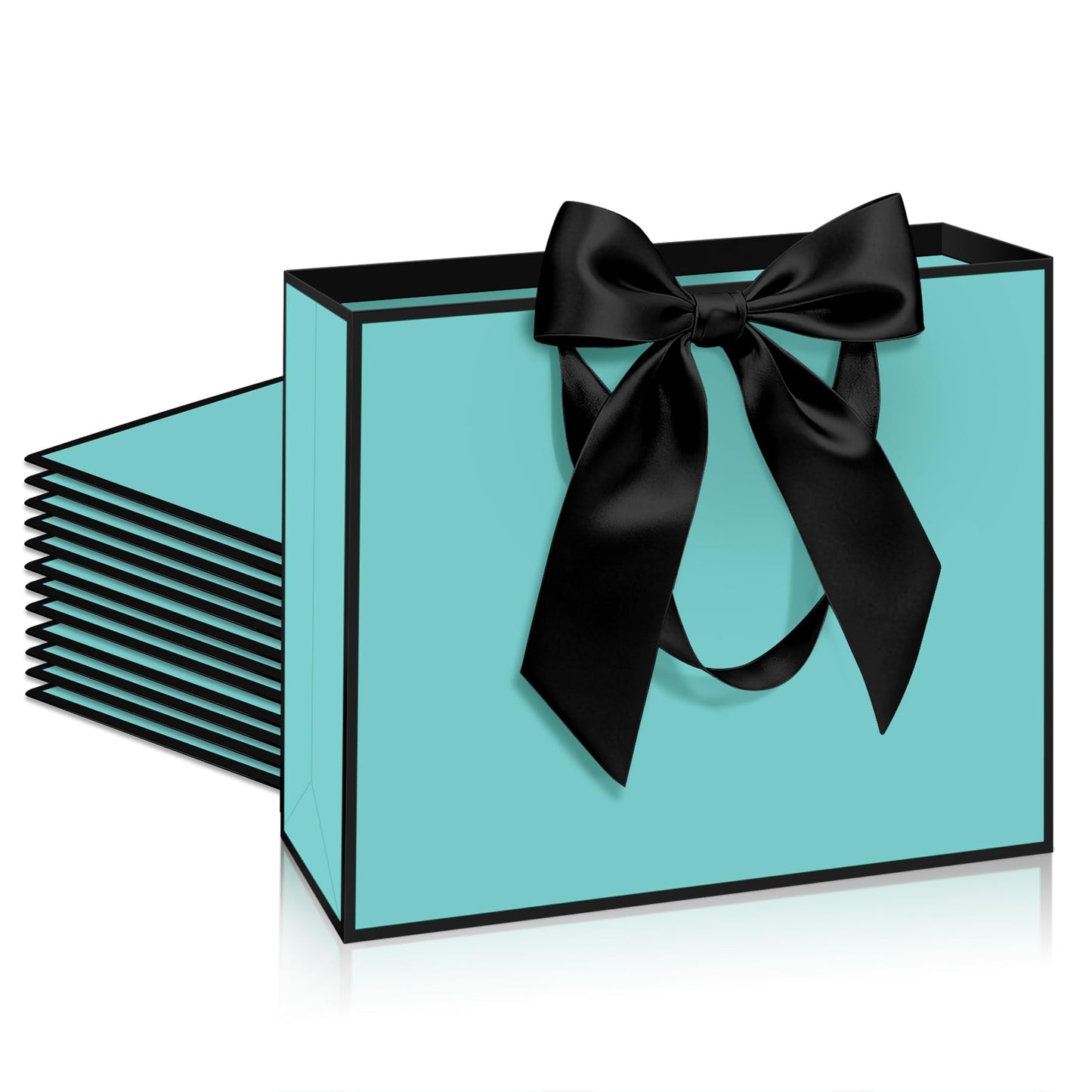 Patdefie 12 Pack Teal Gift Bags with Handle 12.5x10x4.3 inch Thank You Favor Welcome Bags Return Gifts for Wedding Mothers Graduation Baby Shower Birthday Thanksgiving(teal balck)