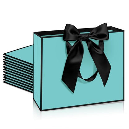 Patdefie 12 Pack Teal Gift Bags with Handle 12.5x10x4.3 inch Thank You Favor Welcome Bags Return Gifts for Wedding Mothers Graduation Baby Shower Birthday Thanksgiving(teal balck)