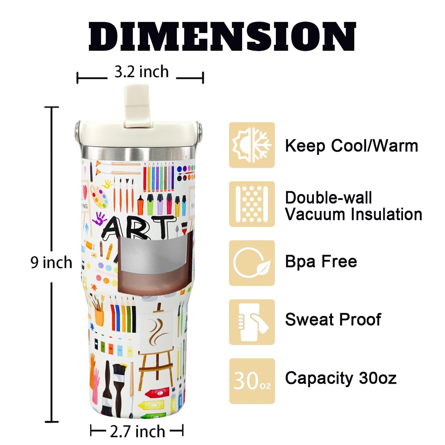 Art Teacher Gifts 30 Oz Art Teachers Insulated Tumbler Cup Teacher Appreciation Gifts For Women Men Travel Mug With Straw And Handle