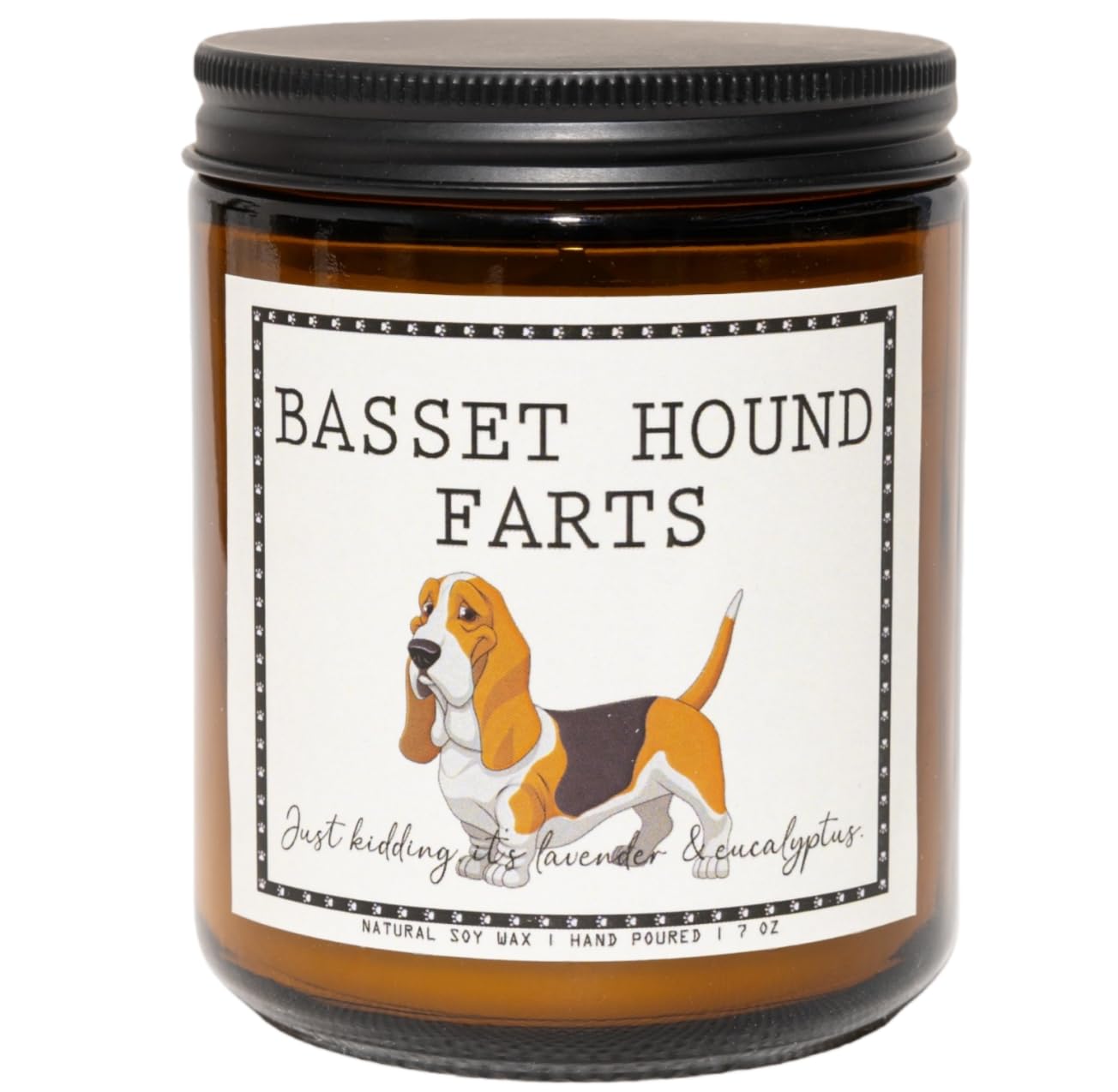 Smells Like Basset Hound Farts Candle - Basset Hound Gifts & Decor, Dog Mom Gifts for Women - Lavender & Eucalyptus Soy Wax Scented Candle, 50Hr Burn