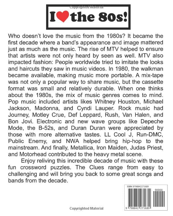 Totally 80's Music Crossword Puzzles: Songs, Artists, Lyrics & Trivia Over 700 Easy to Hard Clues