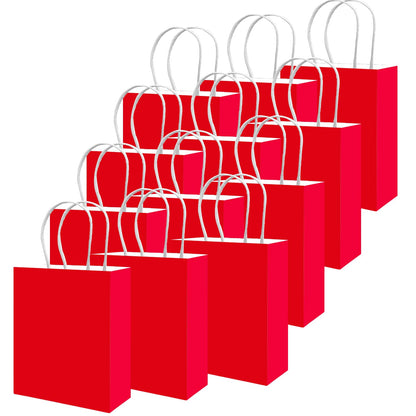 qiqee 100PCS Gift Bag with Handles Bulk Red Paper Bags Multiple Uses (8.3"x3"x6"inch Small Size)