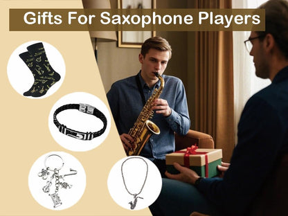 Saxophone Gifts for Men, 4pcs Gift Set for Saxophone Lovers, Music Present Gifts Set With Funny Novelty Socks
