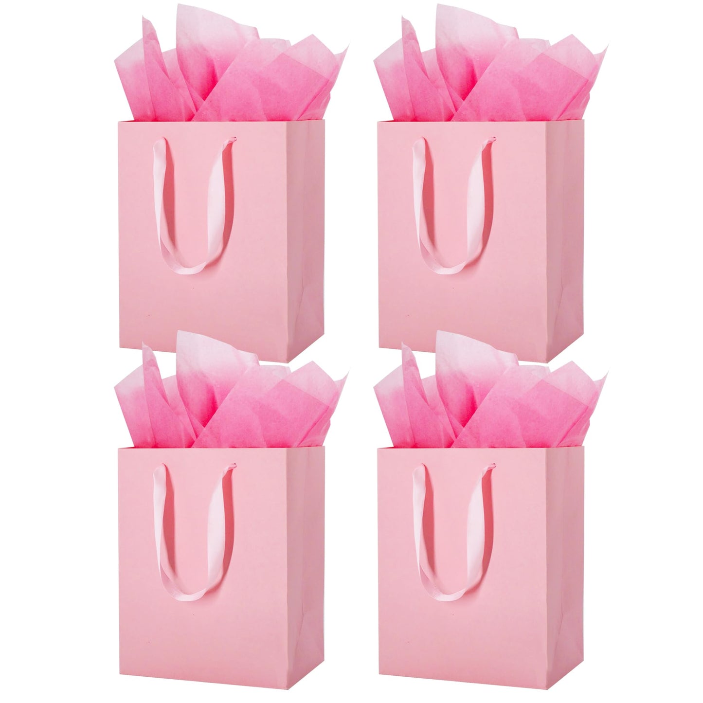 MOXARYSU 4 Pcs Medium Pink Gift Bags: 8x5x10 Inches Gift bags With Handles Party Favor Bags With 8 Tissue Paper For Party,Birthday,Baby Shower,Wedding（Pink）