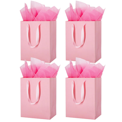 MOXARYSU 4 Pcs Medium Pink Gift Bags: 8x5x10 Inches Gift bags With Handles Party Favor Bags With 8 Tissue Paper For Party,Birthday,Baby Shower,Wedding（Pink）