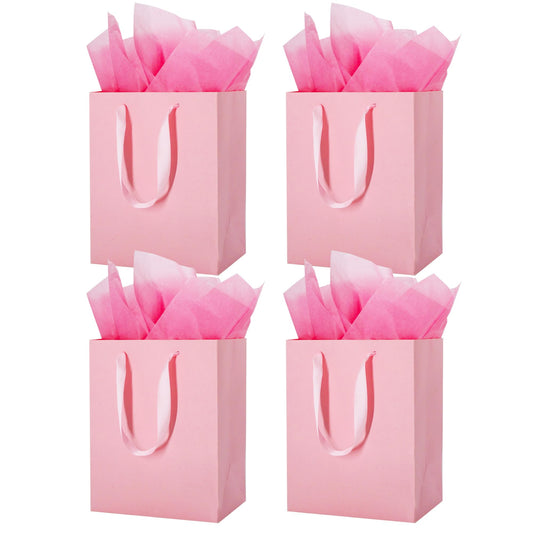 MOXARYSU 4 Pcs Medium Pink Gift Bags: 8x5x10 Inches Gift bags With Handles Party Favor Bags With 8 Tissue Paper For Party,Birthday,Baby Shower,Wedding（Pink）