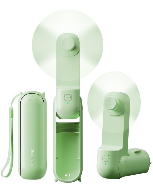 Gaiatop Portable Handheld Fan, 3 in 1 Mini Fan Handheld , Foldable Personal Fans Pocket Design, USB Travel Fans Portable, Lash Trip Summer Essential Cute Gifts for Women Girl, Green