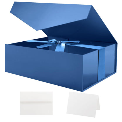 HAPPY POTATO Large Easter Gift Box withLid and Ribbon 11.5x8.1x3.8 Inches, Groomsman Proposal Box, Magnetic Blue Gift Box for Presents (Glossy Blue)