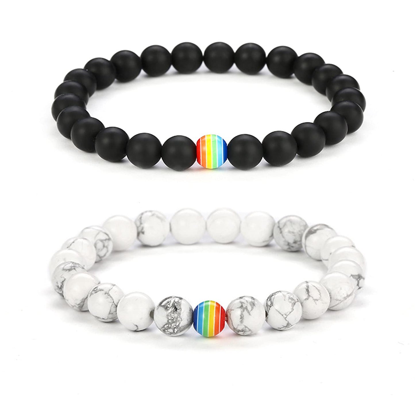 LGBT Natural Stone Bead Stretchy String Lesbian Gay Pride Bracelet Handmade Adjustable Rainbow Gemstone Seed for Men Women Friend LGBTQ Friendship Jewelry Birthday Gift