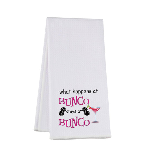 VAMSII Bunco Game Bunco Kitchen Towel Gift for Bunco Player What Happens at Bunco Stays at Bunco Dice (Bunco Bunco Towel)