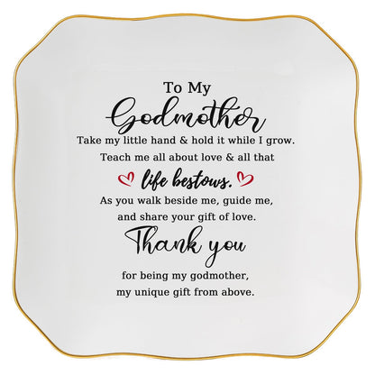 Godmother Gift Trinket Dish Jewelry Tray - To My Godmother Christmas Valentines Mother's Day Birthday Gifts for Godmother from Goddaughter, Madrina Gifts - Thank You for Being My Godmother