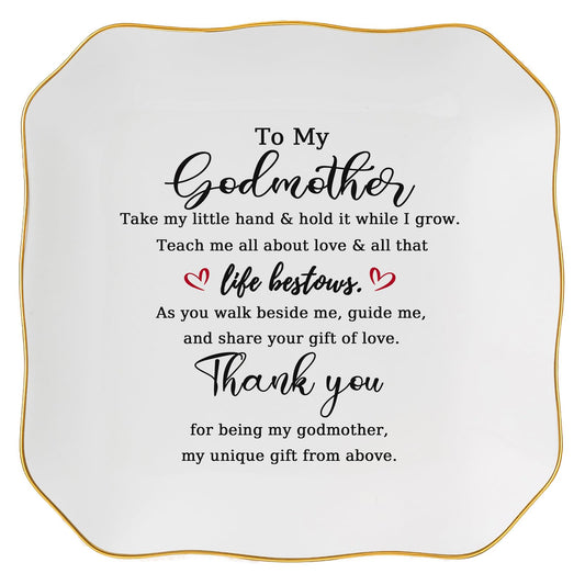 Godmother Gift Trinket Dish Jewelry Tray - To My Godmother Christmas Valentines Mother's Day Birthday Gifts for Godmother from Goddaughter, Madrina Gifts - Thank You for Being My Godmother
