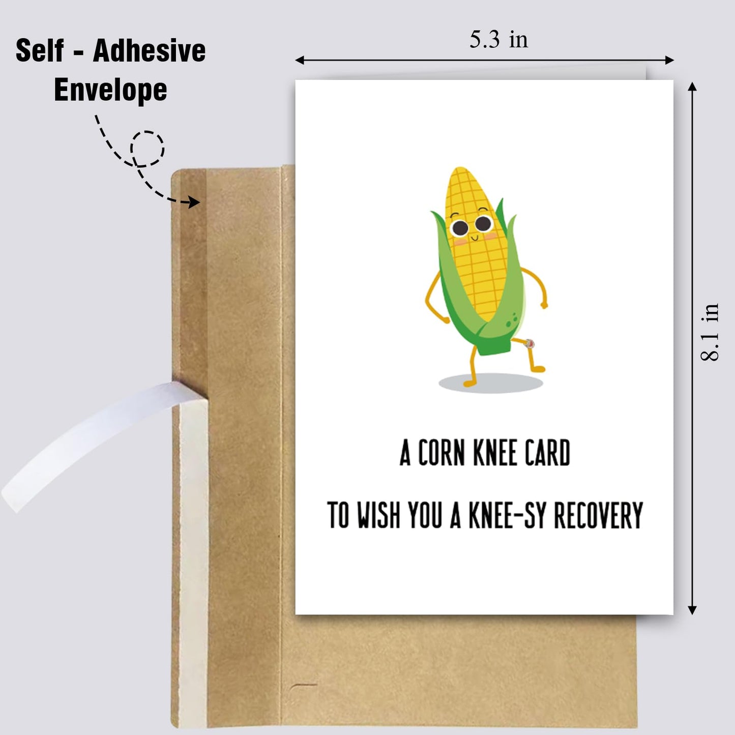 Funny Corn Get Well Soon Card for Family Friend, Knee Surgery Recovery Card for Him Her, Knee Replacement Gift for Patient, A Corn Knee Card to Wish You A Knee-sy Recovery