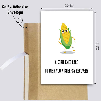 Funny Corn Get Well Soon Card for Family Friend, Knee Surgery Recovery Card for Him Her, Knee Replacement Gift for Patient, A Corn Knee Card to Wish You A Knee-sy Recovery