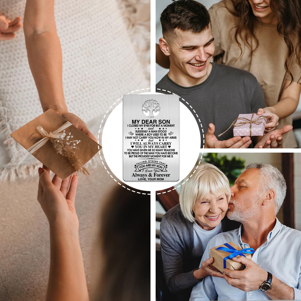 To My Son I Love You Wallet Card, Engraved Metal Wallet Insert Card Love Notes from Mom, Gifts for Son with Inspirational Quote, Graduation Birthday coming of age Wedding Christmas Gifts