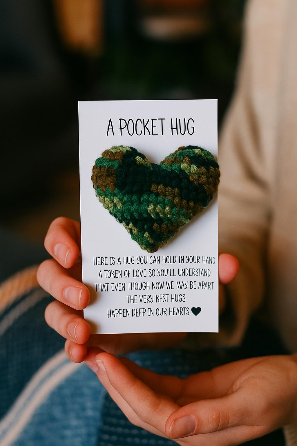 Acecare Crochet Heart Pocket Hug Deployment Gift for Navy Army, Military Long Distance Comfort Gift for Boyfriend Girlfriend Family