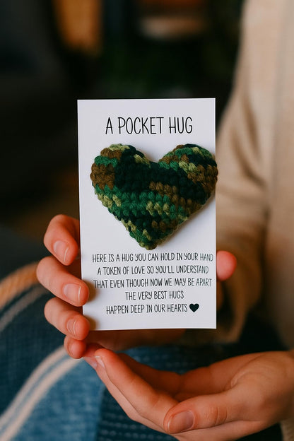 Acecare Crochet Heart Pocket Hug Deployment Gift for Navy Army, Military Long Distance Comfort Gift for Boyfriend Girlfriend Family