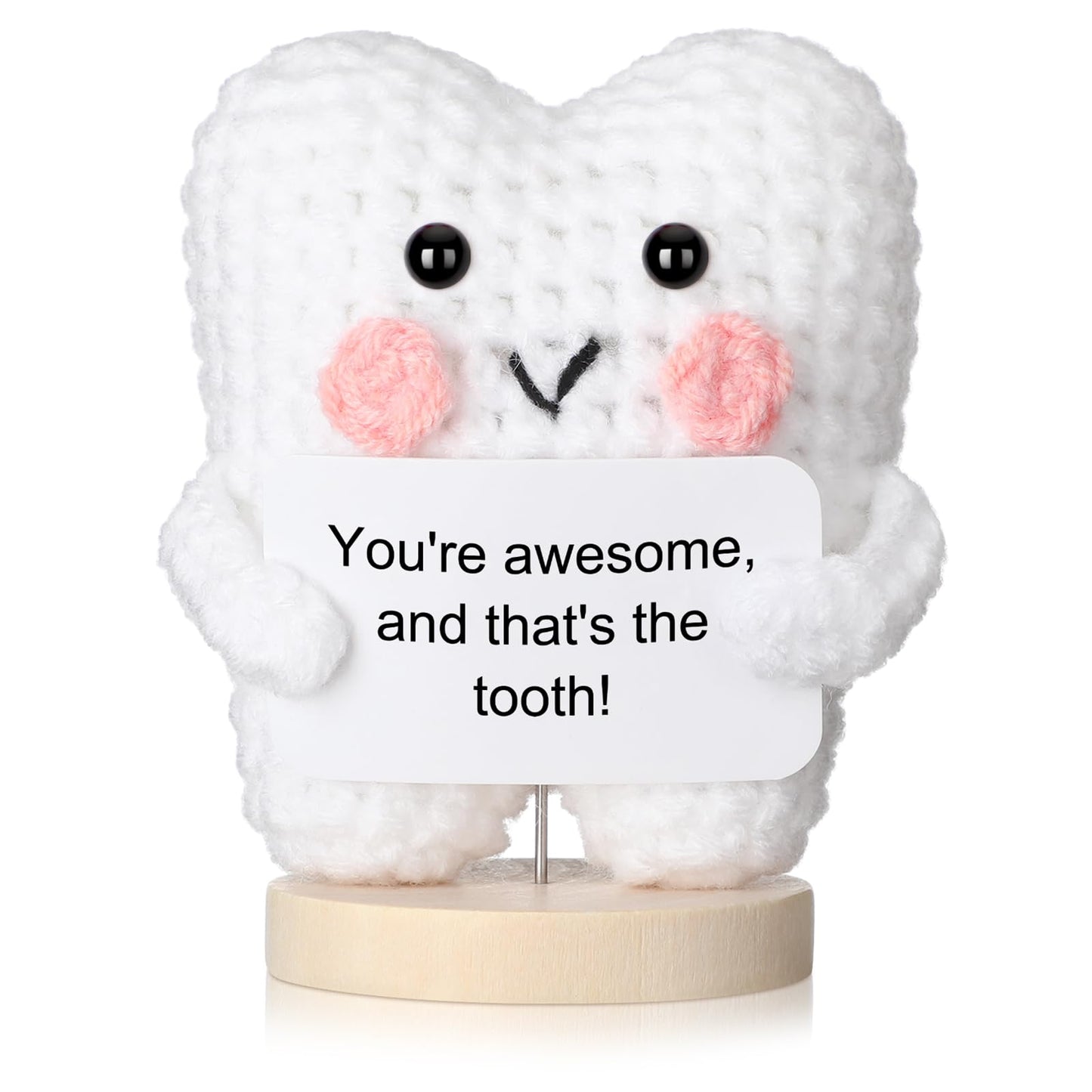 Simgoing Funny Tooth Doll Dental Hygienist Gifts Small Positive Cute Handmade Crochet Plush Doll with Card Dental Assistant Inspirational Gifts Dentist Nurse Appreciation Office Desk Decor(Classic)